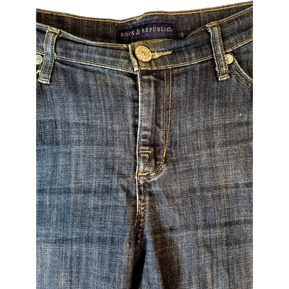 Rock & Republic Women's Dark Blue Embroidered Pocket Bootcut Jeans